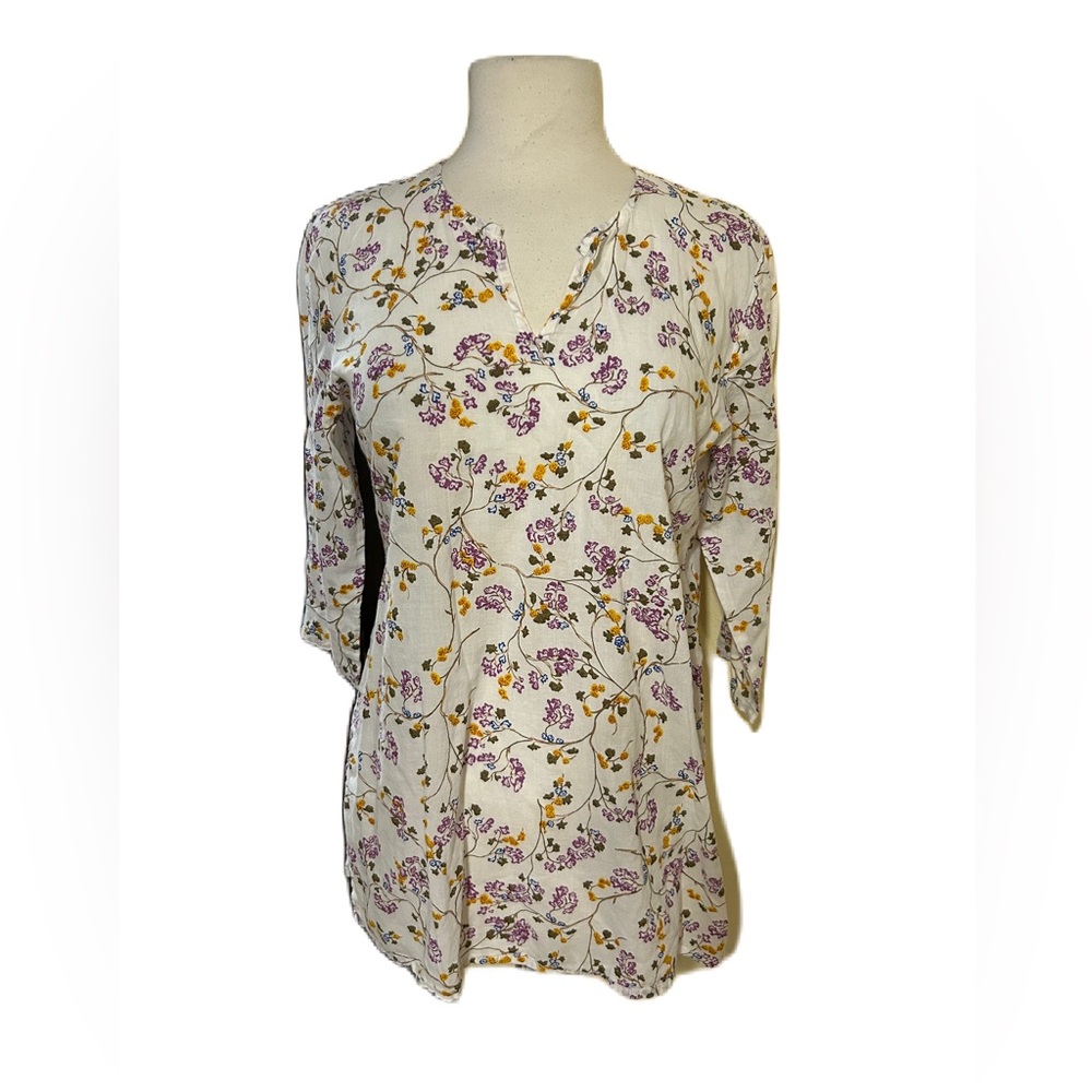 Roberta Roller Rabbit Anthropologie Floral Cotton Blouse S Boho V-Neck Top